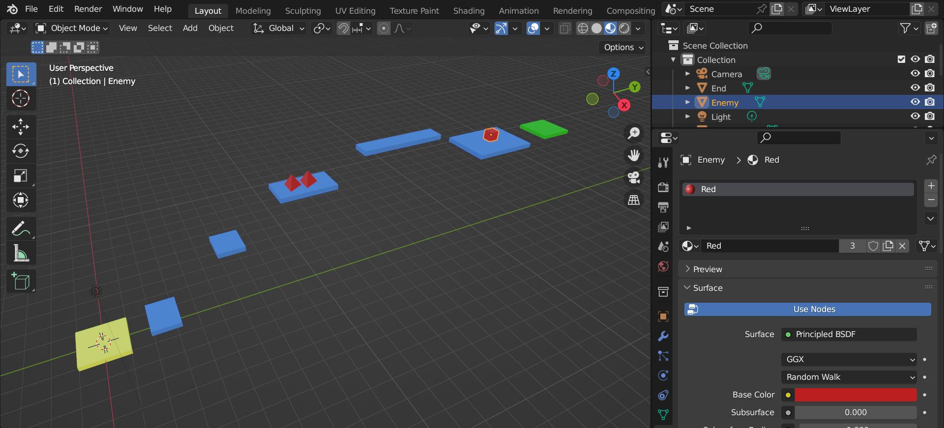 Blender Screenshot of spikes and enemy
